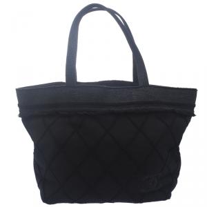 مملوكة مسبقًا Chanel Black Quilted Terry Cloth Cotton Beach Bag