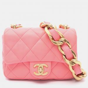 Chanel Matelasse Chain Shoulder Bag Lamb Sheep Leather Pink Cc