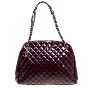 Pre Owned Chanel Burgundy Quilted Patent Leather Just Mademoiselle Bowling Bag