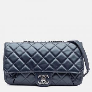 Pre Owned Chanel Blue Quilted Glazed Calfskin Coco Pleats Flap