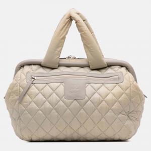 Pre Owned Chanel Beige Brown Medium Nylon Coco Cocoon Bowling Bag
