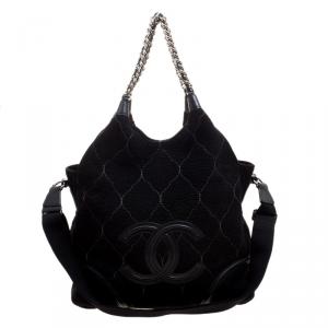 Chanel Black Quilted Suede CC Shoulder Bag