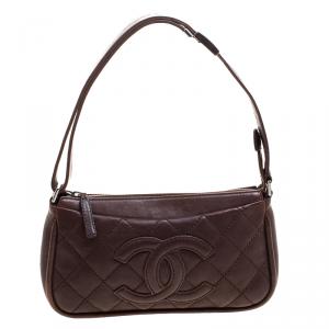Pre Owned Chanel Brown Quilted Leather CC Timeless Pocket Shoulder Bag