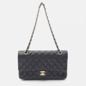 Pre Owned Chanel Coco Matelasse Black Calfskin W Flap Chain Shoulder Bag GHW