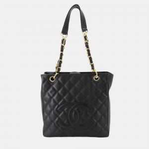 Chanel Matelasse Pst Chain Tote Bag In Black Caviar Leather With Gold Hardware