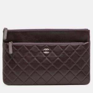 Chanel Purple CC Quilted Lambskin Double Zip Clutch
