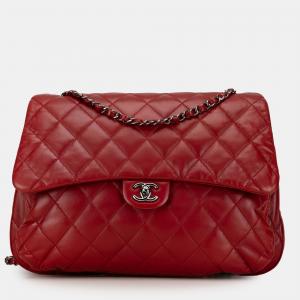 Chanel Red Maxi Lambskin 3 Accordion Flap
