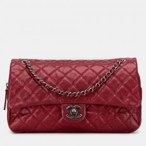 Chanel Red Jumbo Quilted Iridescent Caviar Easy Flap