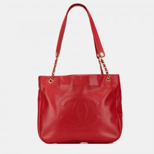 Chanel Red CC Caviar Chain Tote