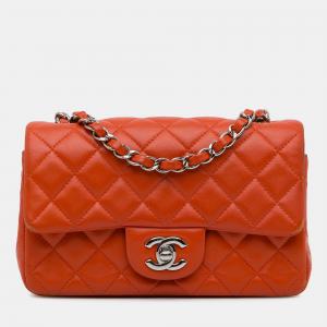 Chanel Orange Mini Rectangular Classic Lambskin Single Flap