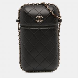 Chanel Black CC Quilted Lambskin Chain Around Phone Holder