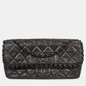 Chanel Gray Calfskin Luxury Line Chain Shoulder Bag