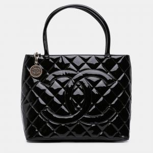 Chanel Black Patent Medallion Tote