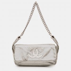 Chanel Silver Metallic Glazed Calfskin Perforated Rodeo Drive Flap