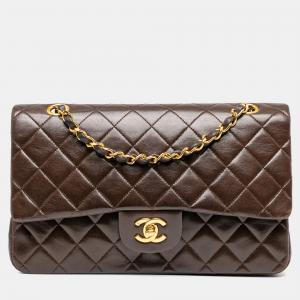 Pre Owned Chanel Brown Medium Classic Lambskin Double Flap
