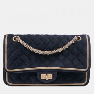 Pre Owned Chanel Navy Blue Reissue 2.55 Quilted Suede Double Flap 225