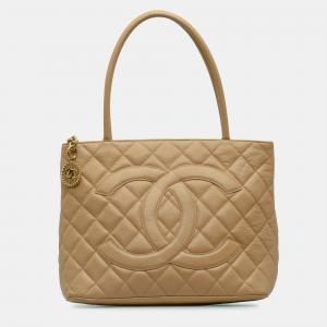 Pre Owned Chanel Beige Caviar Medallion Tote