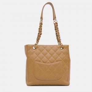Pre Owned Chanel Brown Caviar Petite Shopping Tote