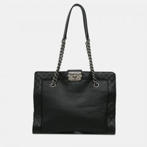 Pre Owned Chanel Black Medium Calfskin Boy Reverso Shopping Tote