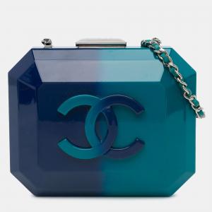 Pre Owned Chanel Blue CC Ombre Acrylic Clutch on Chain