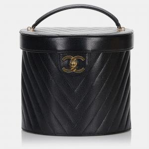 Pre Owned Chanel Black CC Caviar Leather Vanity Bag