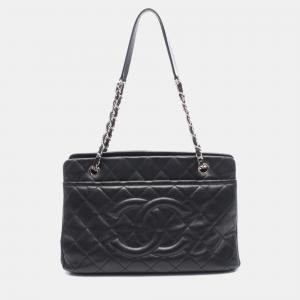Pre Owned Chanel Shoulder Bag In Grained Calfskin Leather  Black