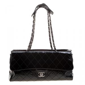 Chanel Black Quilted Patent Leather Kisslock Classic Flap Shoulder Bag