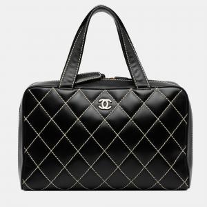 Pre Owned Chanel Black CC Lambskin Wild Stitch Handbag