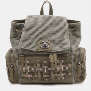 Pre Owned Chanel Brown Paris Cuba Tweed Canvas Pocket Backpack