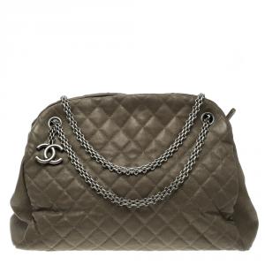 Pre Owned Chanel Khaki Quilted Leather Large Just Mademoiselle Bowling Bag