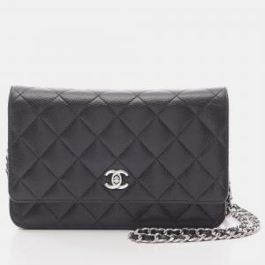 Pre Owned Chanel Matelasse Chain Shoulder Bag Grained Calfskin Black