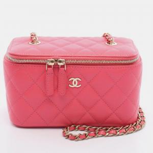 Pre Owned Chanel Matelasse Vanity Chain Shoulder Bag Calfskin Pink