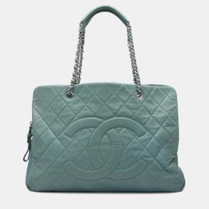 Pre Owned Chanel Blue Quilted Caviar Timeless Tote XL
