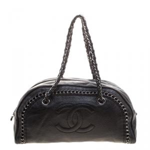 Chanel Black Leather Medium Chain Trim Luxe Ligne Bowler Bag