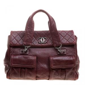Pre Owned Chanel Burgundy Quilted Detail Leather CC Satchel 