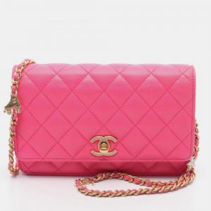 Pre Owned Chanel Matelasse Shoulder Bag Caviar Skin (Grained Calf) Pink