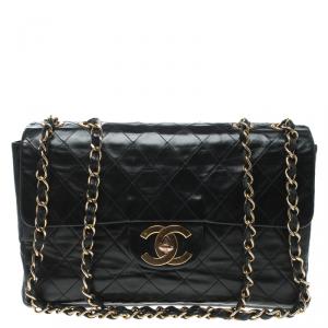 Pre Owned Chanel Black Quilted Leather Maxi Classic Single Flap Bag