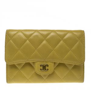 Chanel Yellow Quilted Leather CC Flap Wallet