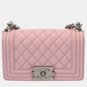 مملوكة مسبقًا حقيبة شانيل بوي شانيل يد صغيرة ٢٠ سم جلد كافيار وردي حقيبة كتف