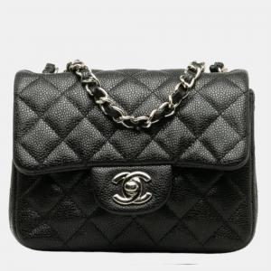 Pre Owned Chanel Mini Matelasse Chain Shoulder Bag In Black And Silver Caviar Skin