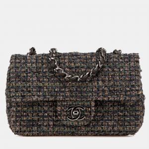 Pre Owned Chanel Mini Matelasse 20 Coco Mark Crossbody Chain Shoulder Bag Grey Tweed Leather