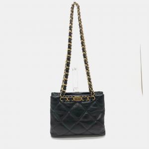 Pre Owned Chanel Coco Mark Cc Matelasse Small Shopping Bag Chain Shoulder Lambskin Black