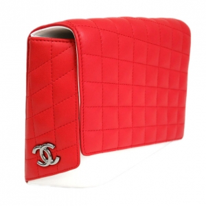Chanel Red and White Lambskin Clutch