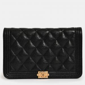 مملوكة مسبقًا Chanel 2018/19 Black Caviar Leather CC Boy Wallet on Chain