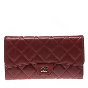Chanel Red Quilted Leather Classic Flap Wallet
