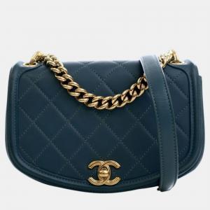 Pre Owned Chanel Blue Mini Quilted Calfskin Underline Flap