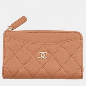 مملوكة مسبقًا Chanel Matelasse Fragment Case Light Brown Caviar Leather