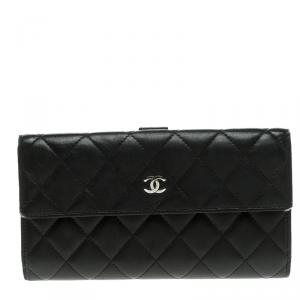Chanel Black Quilted Leather CC Flap Continental Wallet