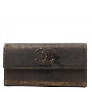 Chanel Metallic Bronze Embossed Leather CC Timeless Flap Wallet