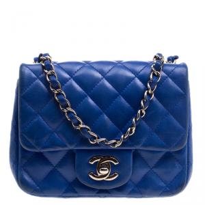 Pre Owned Chanel Blue Quilted Leather Mini Classic Single Flap Bag